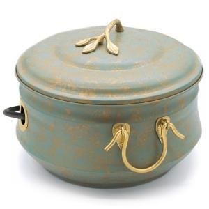 Sedona Hose Pot with Lid, Brass Accents, holds up to 150-Feet of Hose By Good Directions